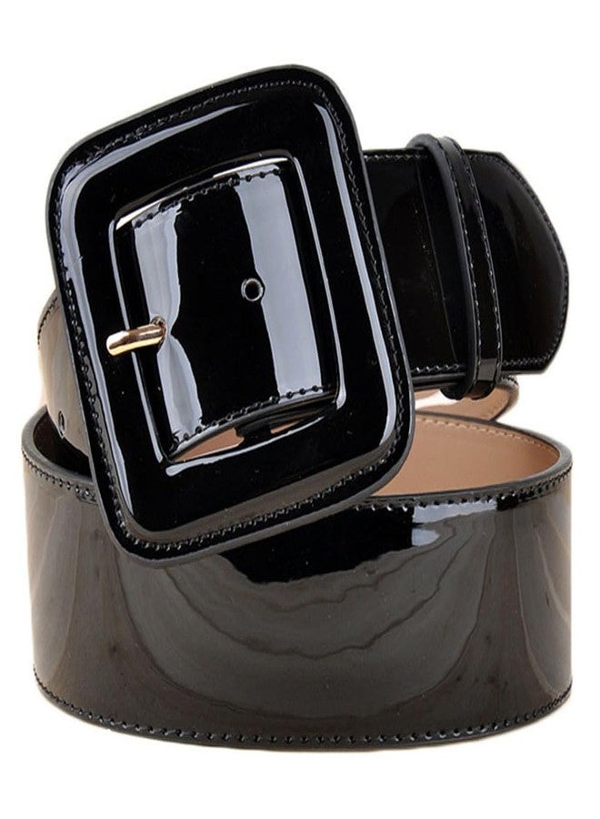 FOYTOKI Wide Patent Leather Waist Belt for Women Adjustable Extra Wide Belt with Square Buckle Perfect for Dresses and Jeans - Image 1